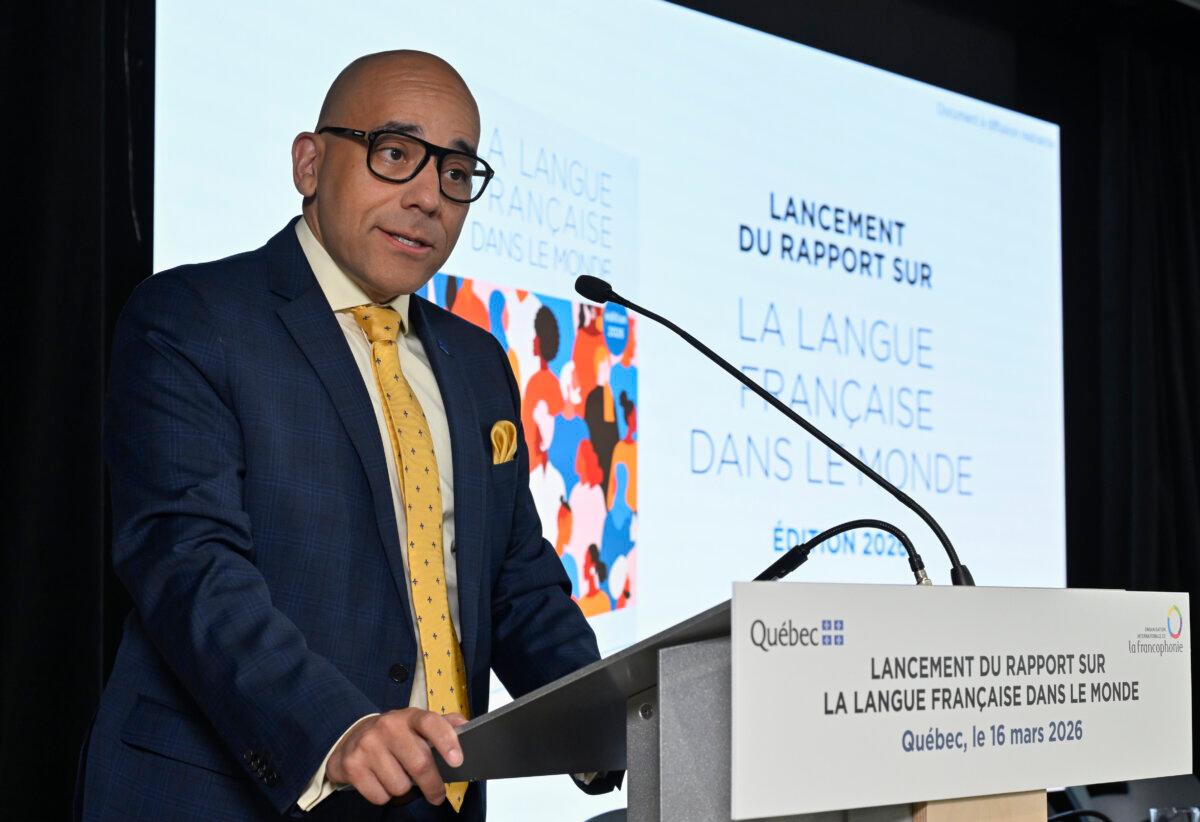 Christopher Skeete, Quebec cabinet minister responsible for fighting racism, speaks at a news conference in Quebec City on March 16, 2026. (The Canadian Press/Jacques Boissinot)