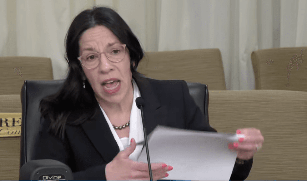 Shireen Gandhi, commissioner of the Minnesota Department of Human Services, answers questions at a meeting of the state's Fraud Prevention and State Agency Oversight Policy Committee in St. Paul, Minn., on April 7, 2026. (Screenshot via The Epoch Times/The Minnesota House of Representatives' video livestream)