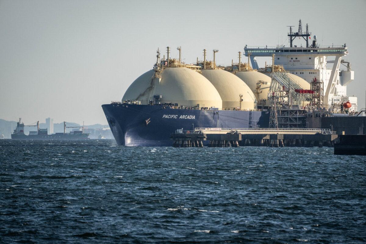 A liquefied natural gas (LNG) tanker is moored at a LNG berth in Kawasaki, Japan, on April 8, 2026. (Yuichi Yamazaki/AFP via Getty Images)