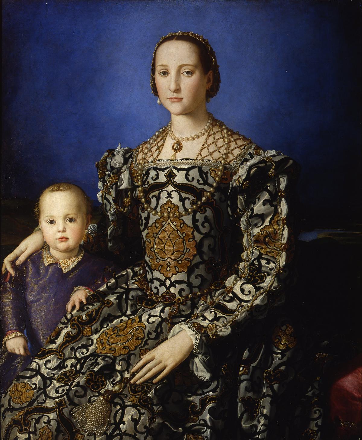 "Portrait of Eleonora di Toledo With Her Son Giovanni," 1544–1545, by Bronzino. Oil on wood; 45 5/16 inches by 37 13/16 inches. Uffizi Galleries, Florence. (Public Domain)
