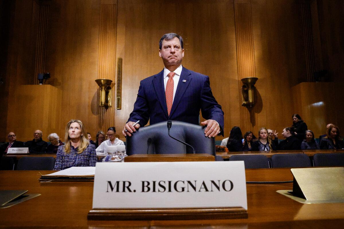 Frank Bisignano, then-nominee to lead the Social Security Administration, arrives to testify at his Senate Finance Committee confirmation hearing in Washington on March 25, 2025. (Kevin Dietsch/Getty Images)
