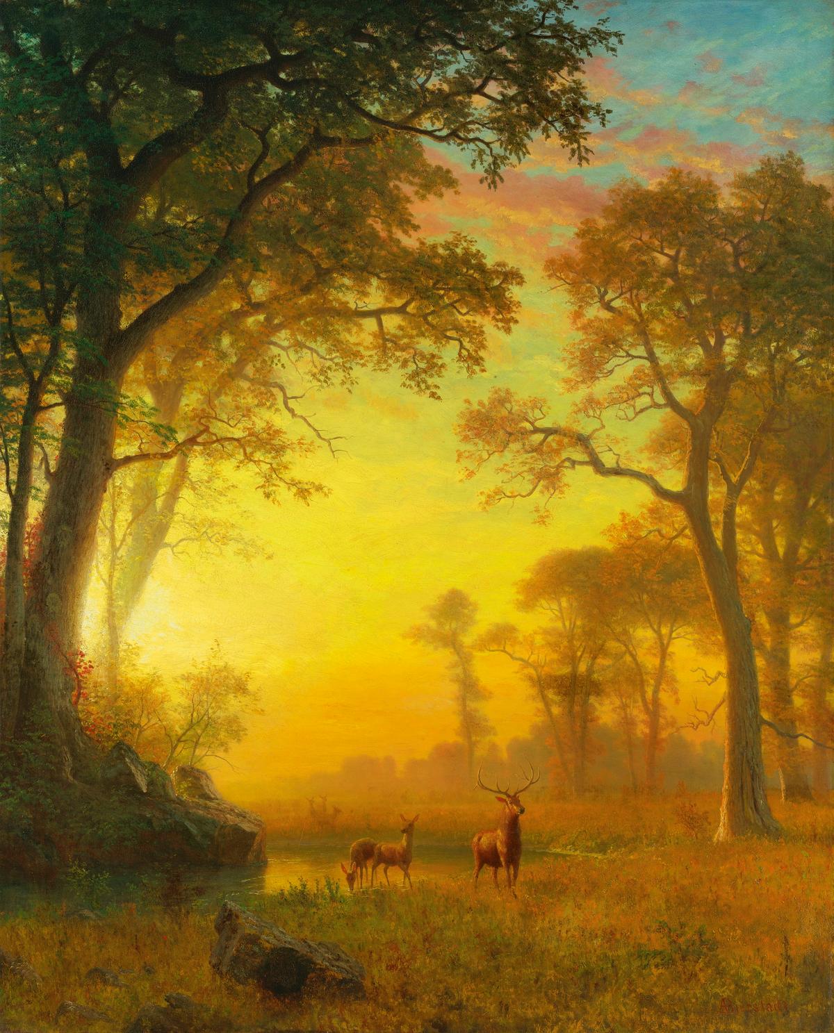 "Light in the Forest," 1870s, by Albert Bierstadt. Oil on canvas; 52 inches by 42 inches. Private collection. (Public Domain)