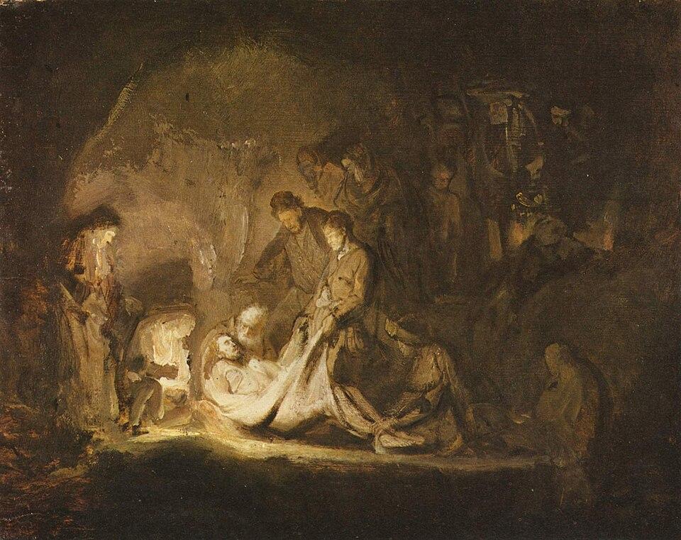 《基督下葬》(The Entombment),倫勃朗約1633年作。(公有領域)