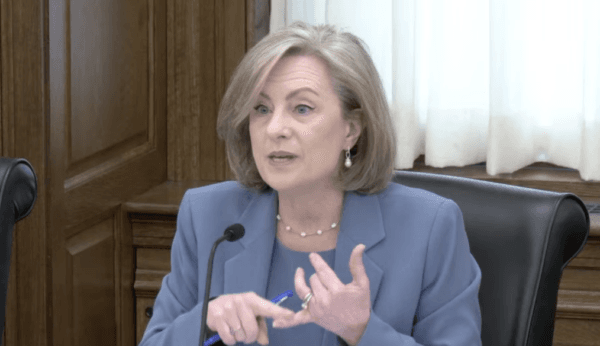 Rep. Kristin Robbins, chair of the House Fraud Prevention and State Agency Oversight Policy Committee in Minnesota, speaks during a meeting of the committee in St. Paul, Minn., on April 13, 2026. (Screenshot via The Epoch Times/Livestream from the Minnesota House of Representatives)