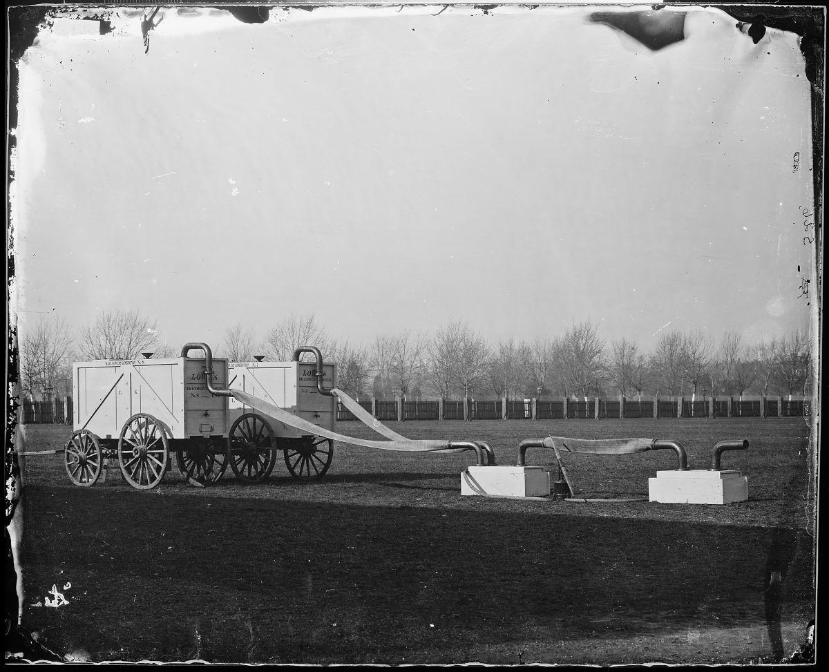 Two of the hydrogen gas generators assigned to each balloon for inflating on the battlefield. Mathew Brady. National Archives. (Public Domain)