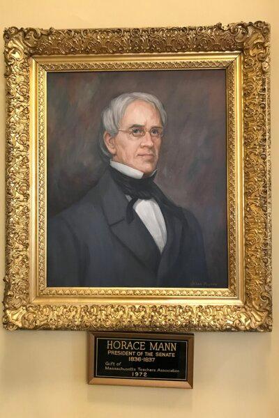 A portrait of Horace Mann in the senate receiving room of the Massachusetts State House, donated by the Massachusetts Teachers Association. (Public Domain)
