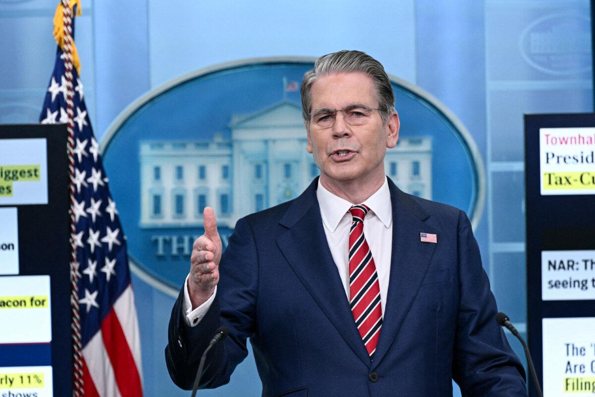 U.S. Treasury Secretary Scott Bessent speaks during a press briefing in the Brady Briefing Room at the White House on April 15, 2026. (Brendan Smialowski/AFP via Getty Images)
