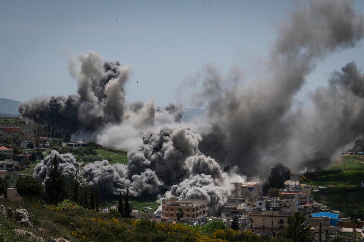 An airstrike in Nabatieh, Lebanon, on April 16, 2026. (Adri Salido/Getty Images)