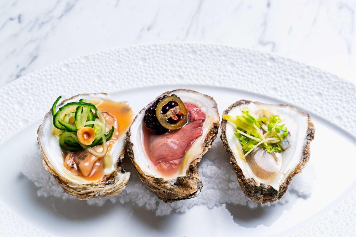 Chesapeake Bay oysters with assorted toppings. (Scott Suchman)