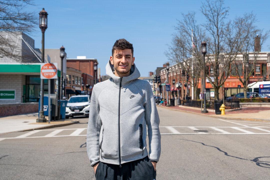 Raphael Lopes in Medford, Mass., on April 10, 2026. Lopes, who went to Medford schools for a time, said that he was surprised to realize Revere’s route ran through the town. (Samira Bouaou/The Epoch Times)