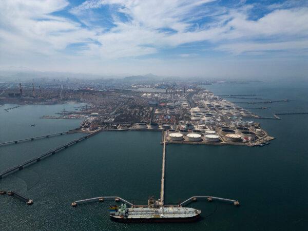 An oil tanker unloads imported crude oil at the Qingdao Port Oil Terminal in Qingdao, Shandong Province, China, on April 12, 2026. (Getty Images)
