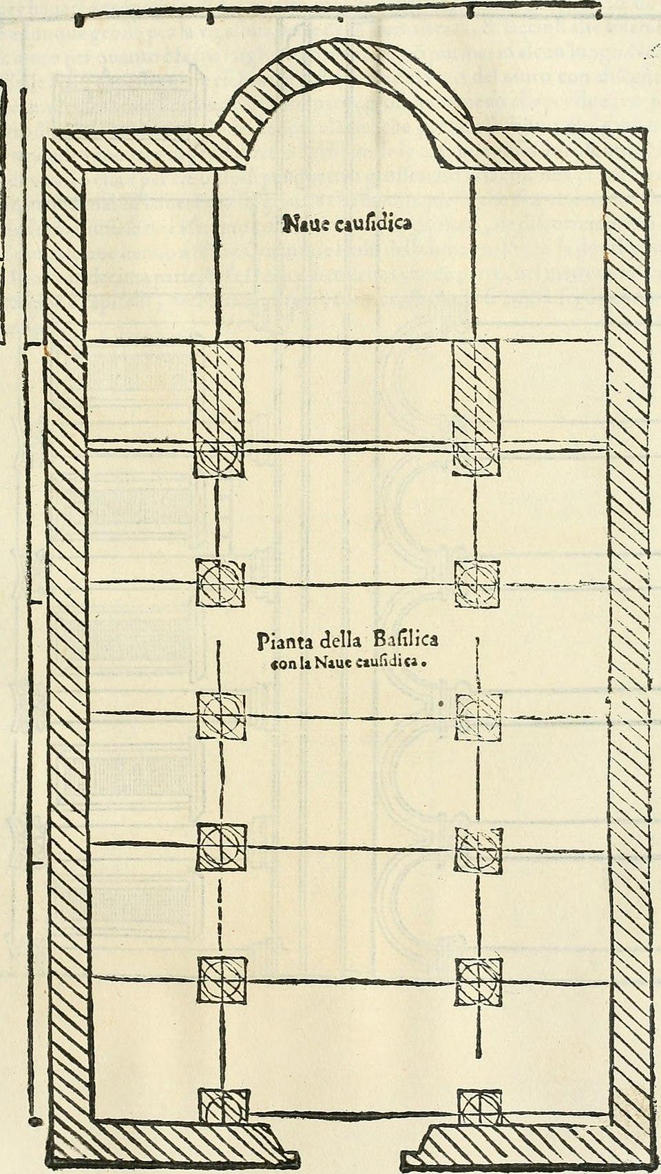 Creating harmonious shapes with circles, rectangles, and squares was paramount to Alberti. He illustrated a recommended basilica shape in a 1565 edition of "On the Art of Building." (Public Domain)