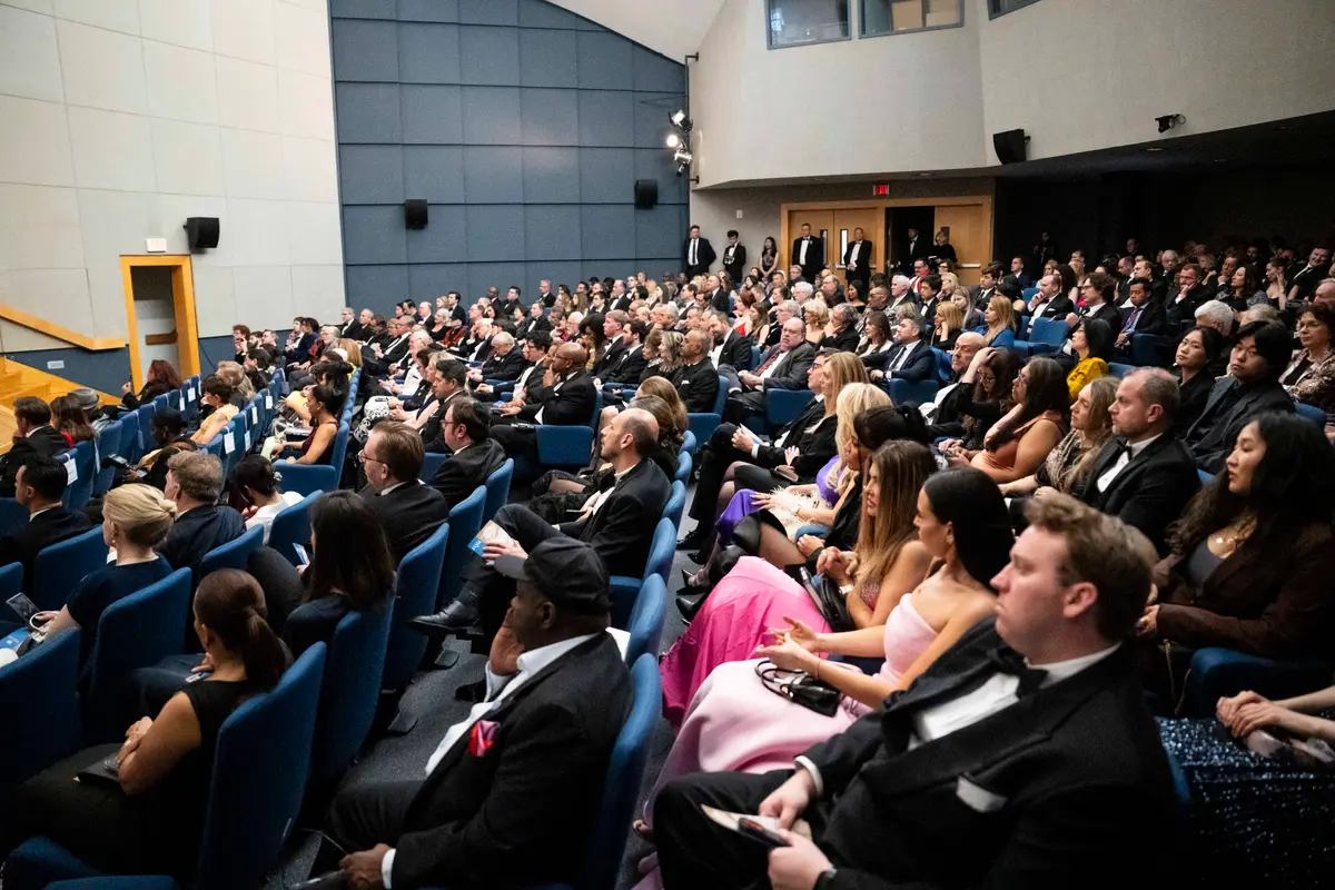 Attendees listen to Isabelle Karamooz, founder, CEO, and publisher of French Quarter Magazine, and Jan Jekielek, Epoch Times senior editor and author of "Killed to Order,” conversation at the French Embassy in Washington on April 20, 2026. (Madalina Kilroy / The Epoch Times)