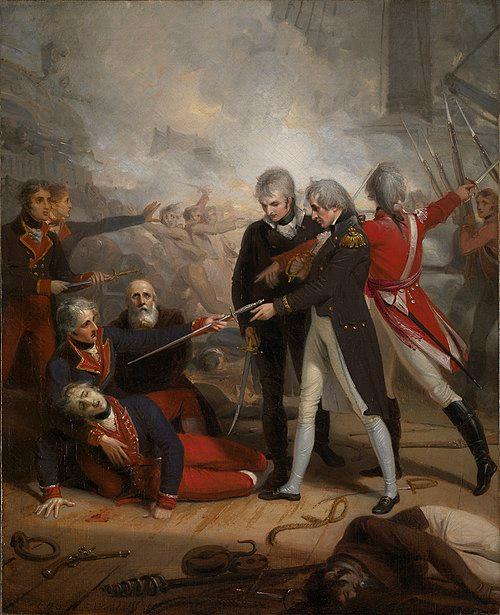 Nelson receiving the surrender of the San Nicholas at the Battle of Cape St. Vincent. (Public Domain)