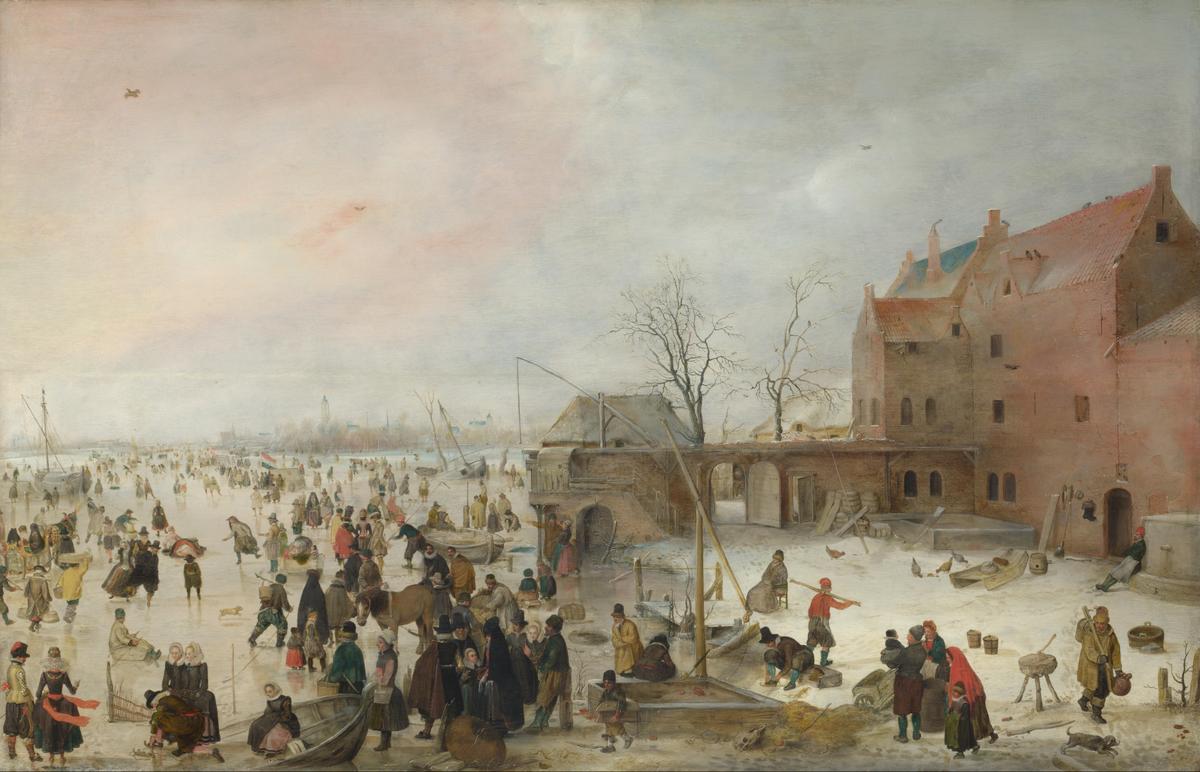 "A Scene on the Ice Near a Town," 1615, by Hendrick Avercamp. Oil on panel; 22 7/8 inches by 35 3/8 inches. National Gallery, London. (Public Domain)