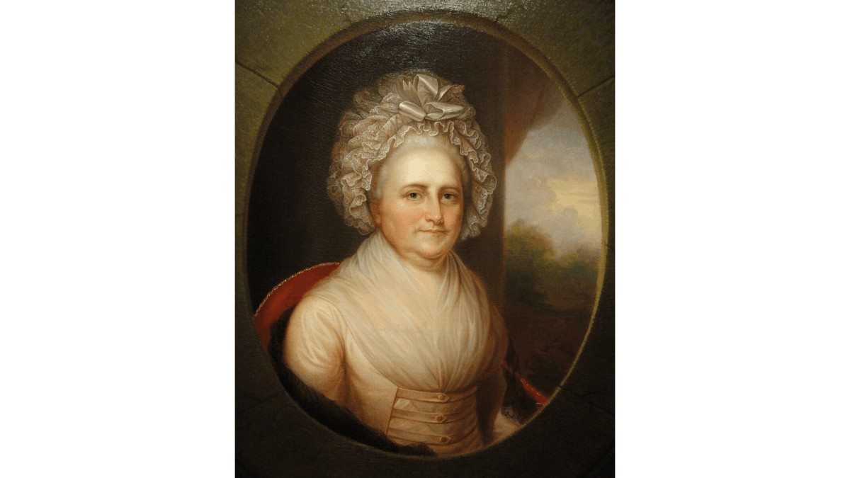 A portrait of Martha Washington, circa 1853,<span dir="ltr" lang="en"><span class="mw-page-title-main"> Rembrandt Peale after Charles Wilson Peale</span></span>. (Public Domain)