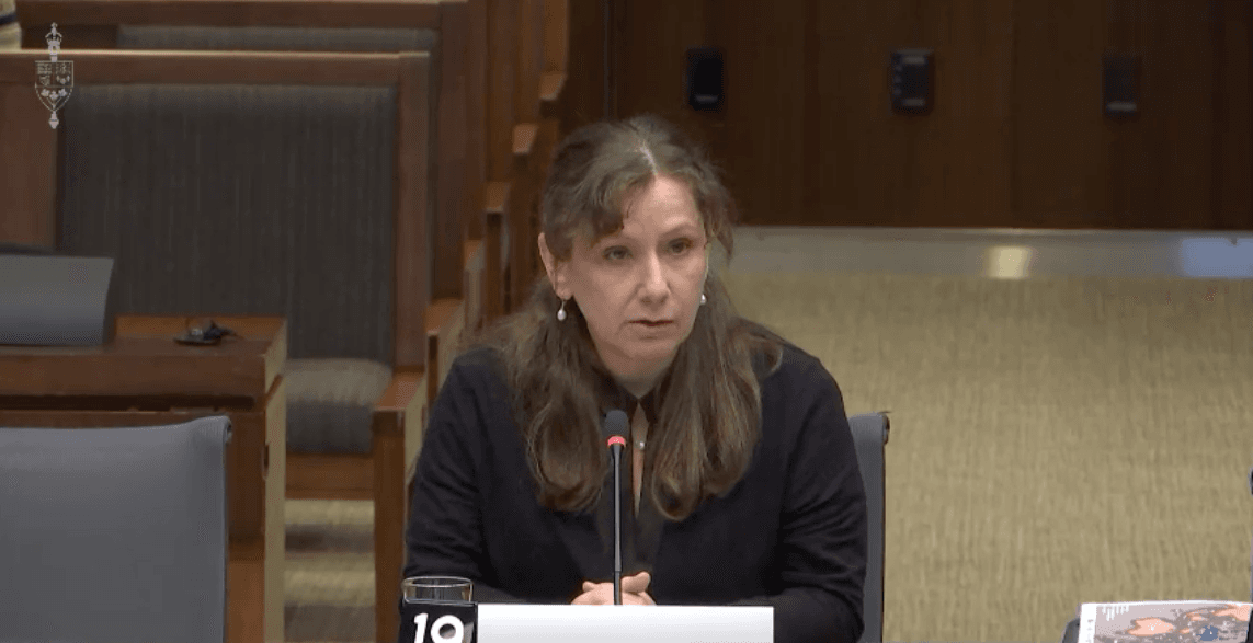 Cleo Paskal, a non-resident senior fellow with the Foundation for Defense of Democracies, testifies before the House of Commons Standing Committee on Foreign Affairs and International Development in Ottawa on April 21, 2026. (House of Commons/Screenshot via The Epoch Times)