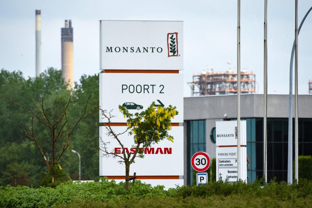 The Monsanto logo at its Manufacturing Site and Operations Center in Lillo, Belgium, on May 24, 2016. The Trump administration has defended Monsanto, saying that allowing state-law claims like Durnell’s to stand would “gut” the uniformity in the law. (John Thys/AFP via Getty Images)