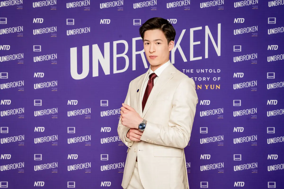 Shen Yun dancer Jesse Browde at the Canadian premiere of the documentary "Unbroken: The Untold Story of Shen Yun" at Hotel X Toronto on April 22, 2026. (Courtesy of Evan Ning)