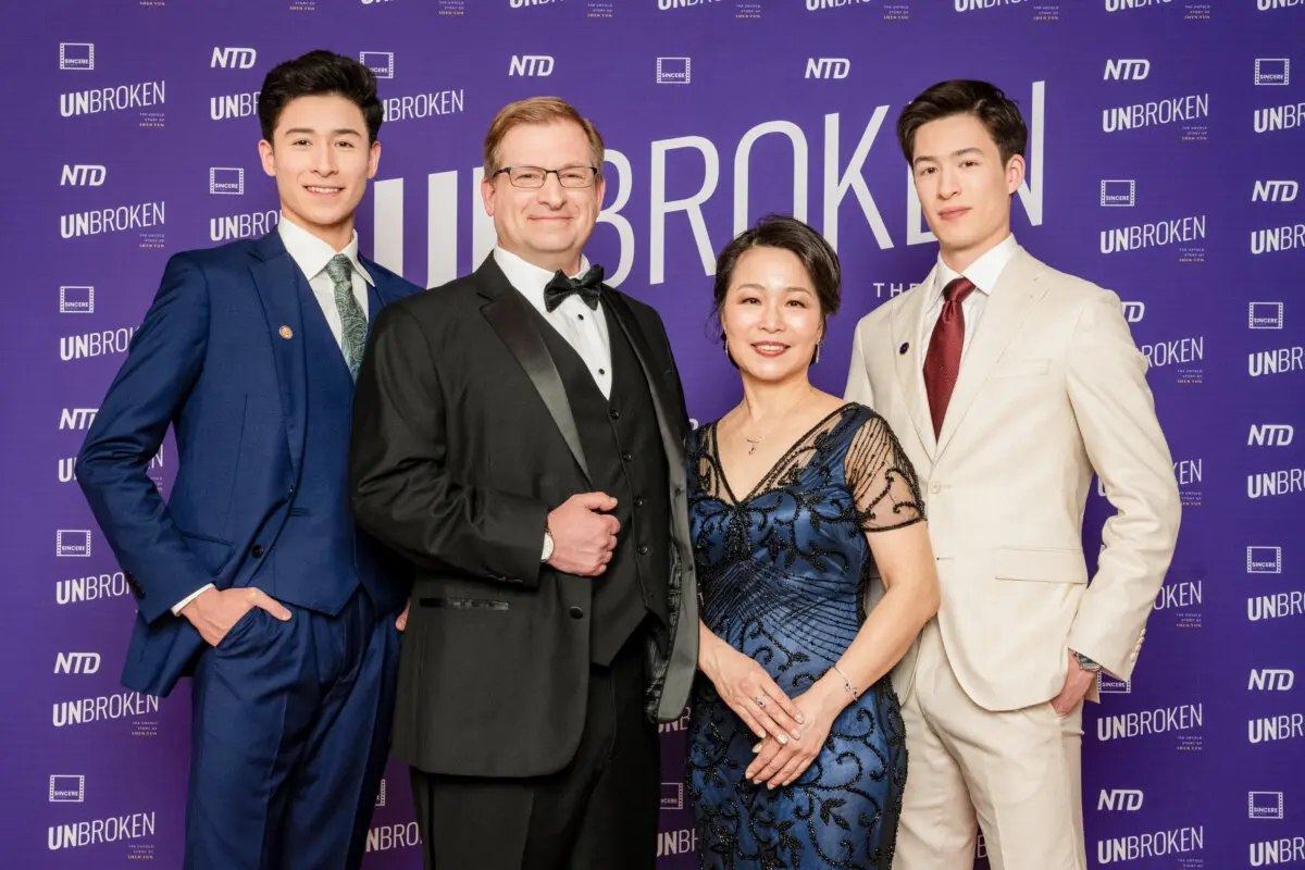 The Browde family at the Canadian premiere of the documentary "Unbroken: The Untold Story of Shen Yun" at Hotel X Toronto on April 22, 2026. (Courtesy of Evan Ning)