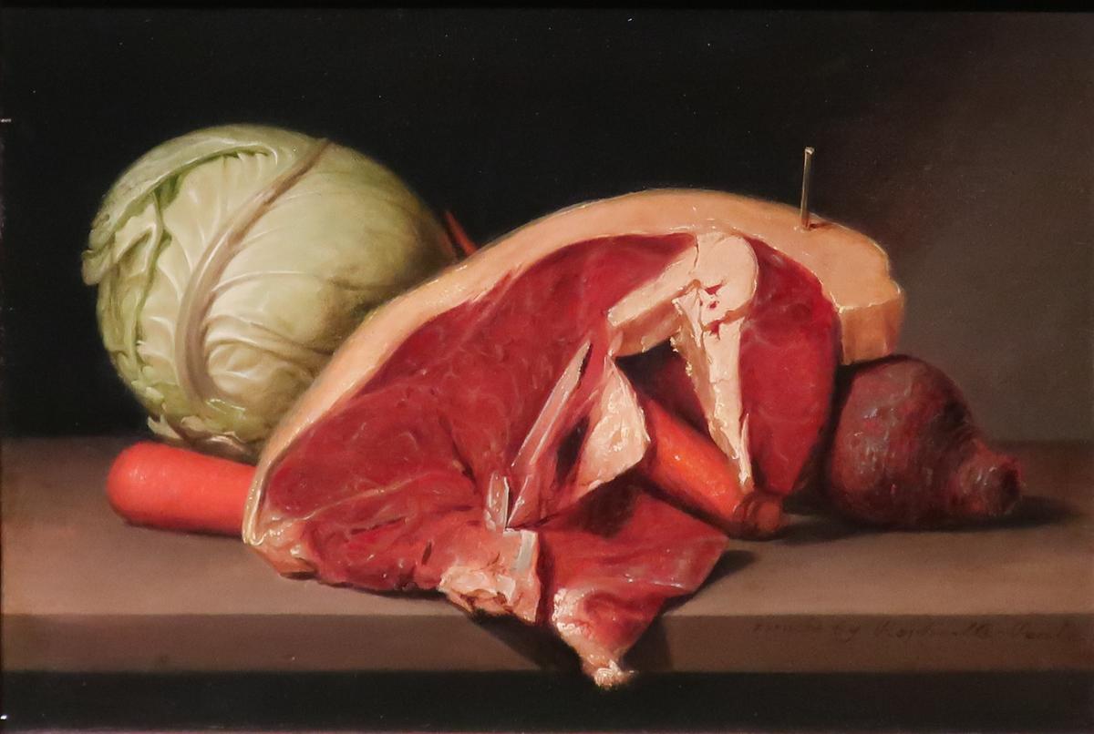 "Still Life With Steak," 1816–1817, by Raphaelle Peale. Oil on panel; 13 3/8 inches by 19 1/2 inches. Munson, Utica, New York. (Public Domain)