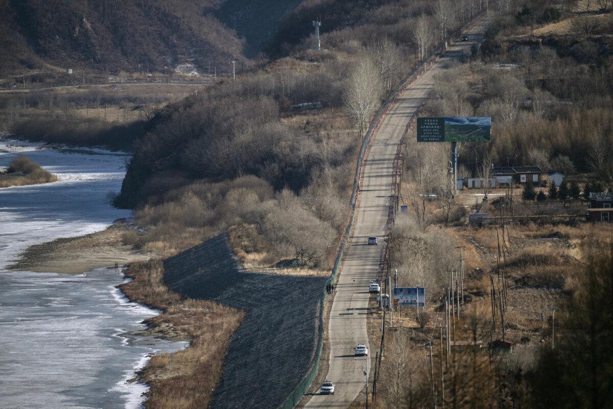 The border along the Tumen River, as seen from Tumen City in northeast China's Jilin Province, on Feb. 26, 2024. (Pedro Pardo/AFP)