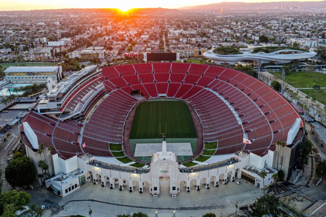 The Los Angeles Memorial Coliseum in Exposition Park is seen in Los Angeles on March 5, 2026. The venue will host the FIFA Fan Festival during the World Cup, as well as track and field events and the LA28 Summer Olympics opening ceremony. (Mario Tama/Getty Images)