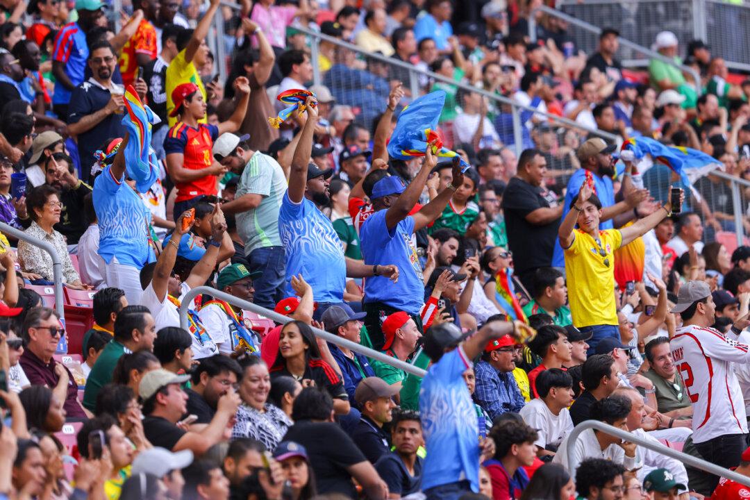 Fans of Congo cheer their team during the FIFA World Cup 2026 Play-Off tournament final match between the Democratic Republic of the Congo and Jamaica at Estadio Guadalajara in Zapopan, Mexico, on March 31, 2026. (Agustin Cuevas/Getty Images)