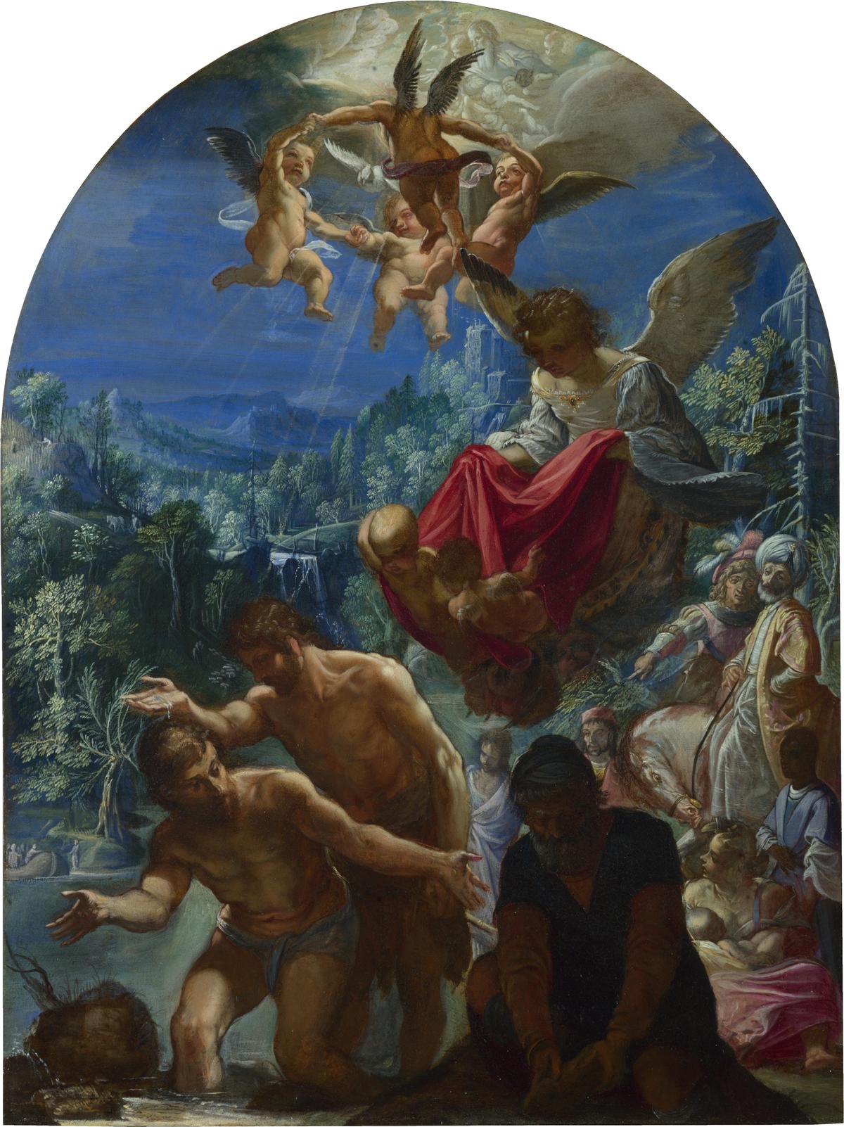"The Baptism of Christ," circa 1599, by Adam Elsheimer. Oil on copper; 11 inches by 8 1/4 inches. National Gallery, London. (Public Domain)
