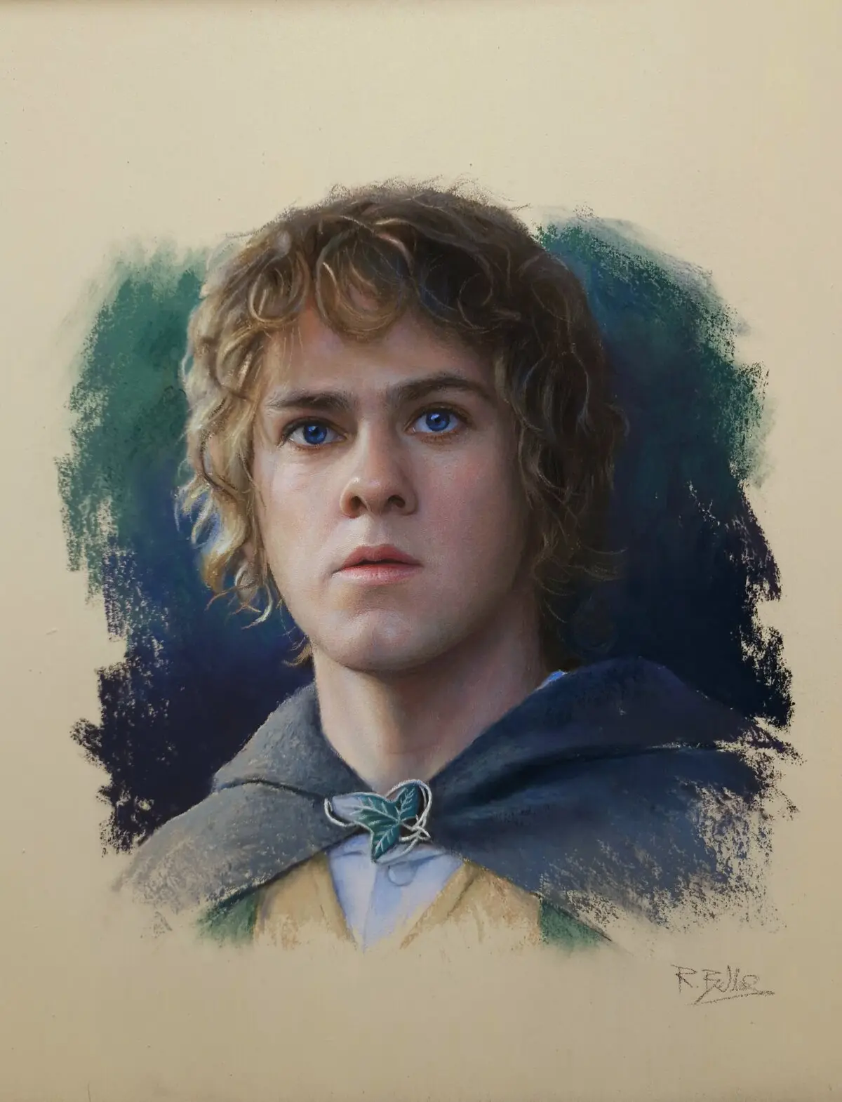 Merry Brandybuck, 2025 by Rubén Belloso Adorna. Pastel on pastelmat board; 13 3/4 inches by 15 3/4 inches. (Courtesy of Rubén Belloso Adorna)
