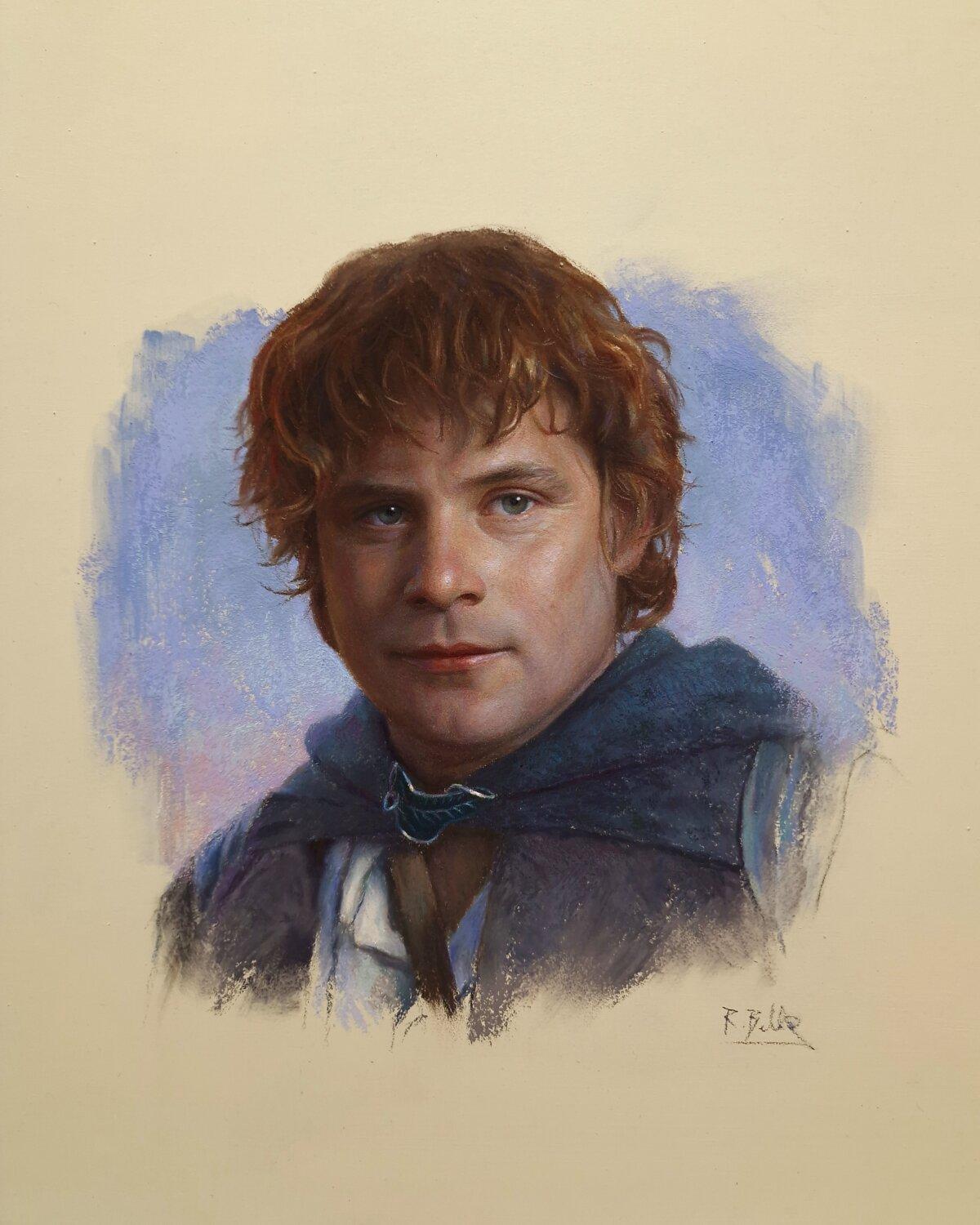 Samwise Gamgee, 2025, by Rubén Belloso Adorna. Pastel on pastelmat board; 13 3/4 inches by 15 3/4 inches. (Courtesy of Rubén Belloso Adorna)