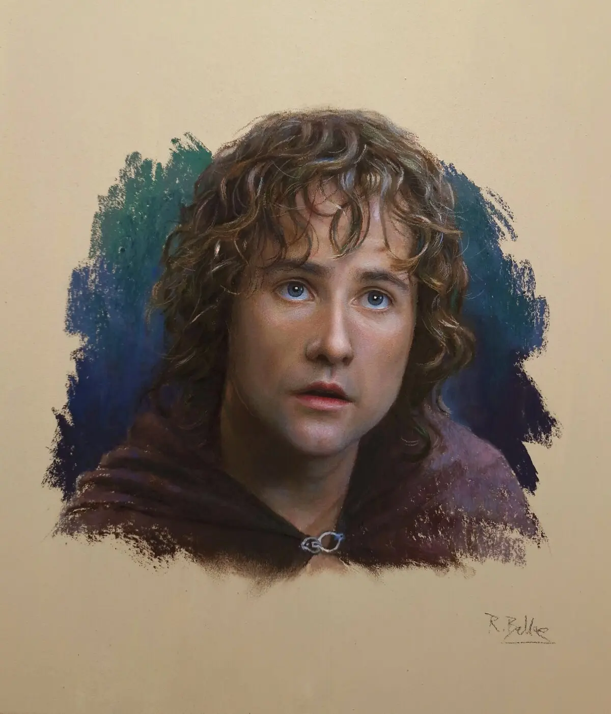 Pippin Took, 2025, by Rubén Belloso Adorna. Pastel on pastelmat board; 13 3/4 inches by 15 3/4 inches. (Courtesy of Rubén Belloso Adorna)