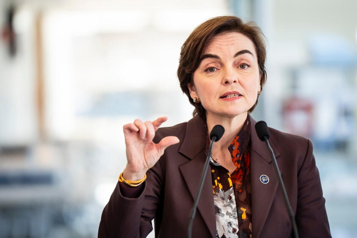 Quebec Premier Christine Fréchette at a press conference in Montreal on April 23, 2026. (The Canadian Press/Christopher Katsarov)