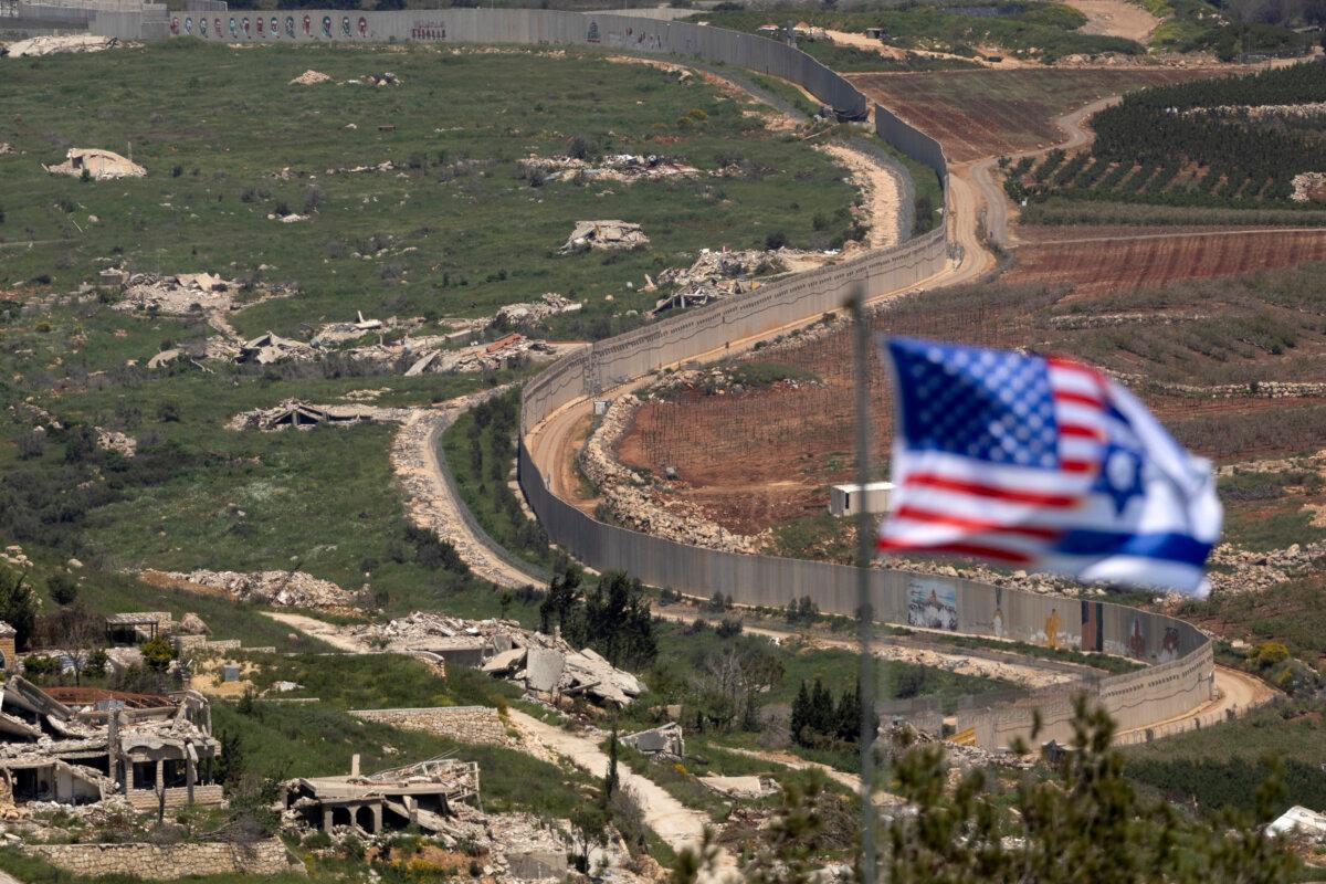 An Israeli and U.S. flag near the border with Southern Lebanon, as seen from a position on the Israeli side of the border in Northern Israel, on April 29, 2026. (Amir Levy/Getty Images)
