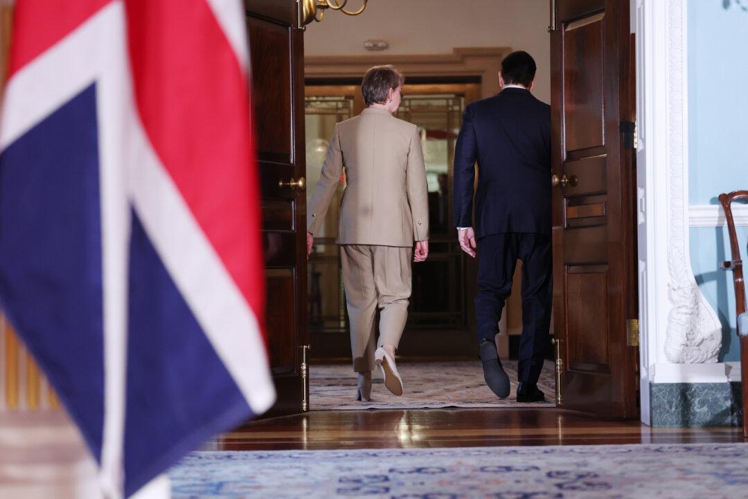 Foreign Secretary of the United Kingdom Yvette Cooper walks with U.S. Secretary of State Marco Rubio as they depart for a meeting at the U.S. State Department in Washington, DC., on April 29, 2026. (Anna Moneymaker/Getty Images)