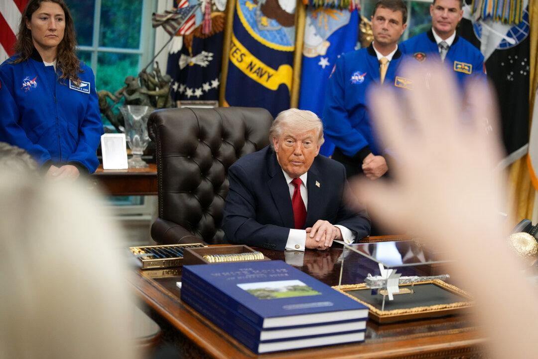 President Donald Trump speaks during an event with the Artemis II astronauts in the Oval Office of the White House in Washington, DC., on April 29, 2026 The astronauts set a new record for the farthest any human has ever traveled into space aboard the Artemis II Space Launch System rocket and Orion spacecraft, orbiting around the moon and back while reaching 252,756 miles from Earth. (Andrew Harnik/Getty Images)