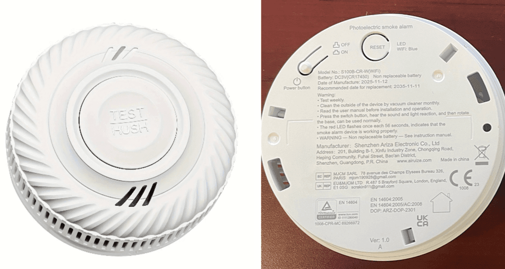 Health Canada is recalling the Ariza Wi-Fi Photoelectric Smoke Alarm because it doesn't have a Canadian certification mark and it is unknown if the alarm operates in the presence of smoke. (Handout photo)