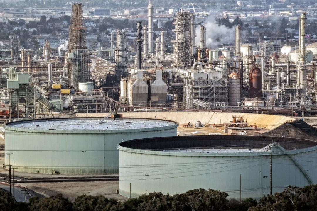 An aerial view shows the Chevron El Segundo refinery, one of California’s largest petroleum processing facilities, in Manhattan Beach, Calif., on April 8, 2026. Average gas prices in the United States have gone up almost 40 percent since March 1 amid the war in Iran. (Mario Tama/Getty Images)
