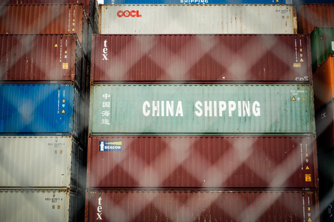 China shipping containers near the Maher shipping terminal in Elizabeth, N.J., on Oct. 1, 2024. (Madalina Vasiliu/The Epoch Times)