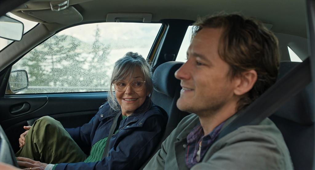 Tova (Sally Field) and Cameron (Lewis Pullman), in "Remarkably Bright Creatures." (Netflix)