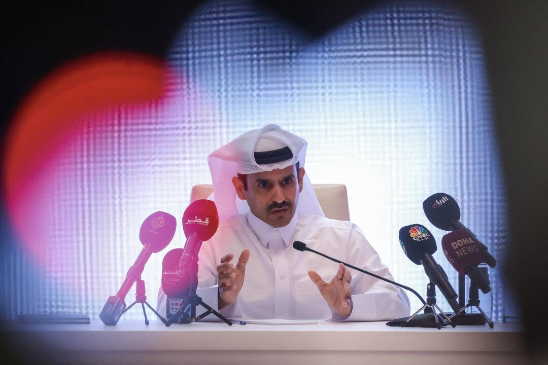 Qatar's Energy Minister and CEO of QatarEnergy Saad Sherida al-Kaabi speaks during a press conference in Doha, Qatar, on Sept. 1, 2024. (Karim Jaafar/AFP via Getty Images)