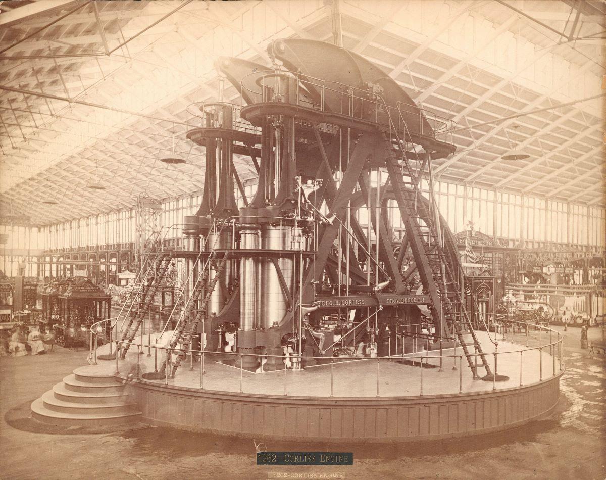 The Centennial Engine at the U.S. Centennial Exhibition in Philadelphia, 1876. Free Library of Philadelphia. (Public Domain)