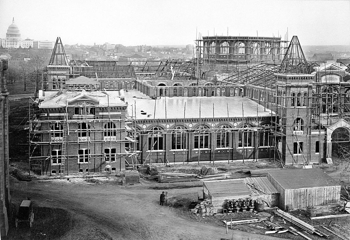 Construction of the Arts and Industries Building in 1879. Smithsonian Institution. (Public Domain)