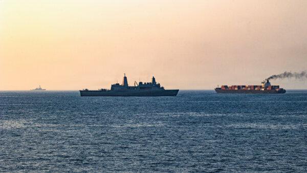 U.S. forces patrol the Arabian Sea near the M/V Touska by the Strait of Hormuz on April 20, 2026. (U.S. Navy via Getty Images)