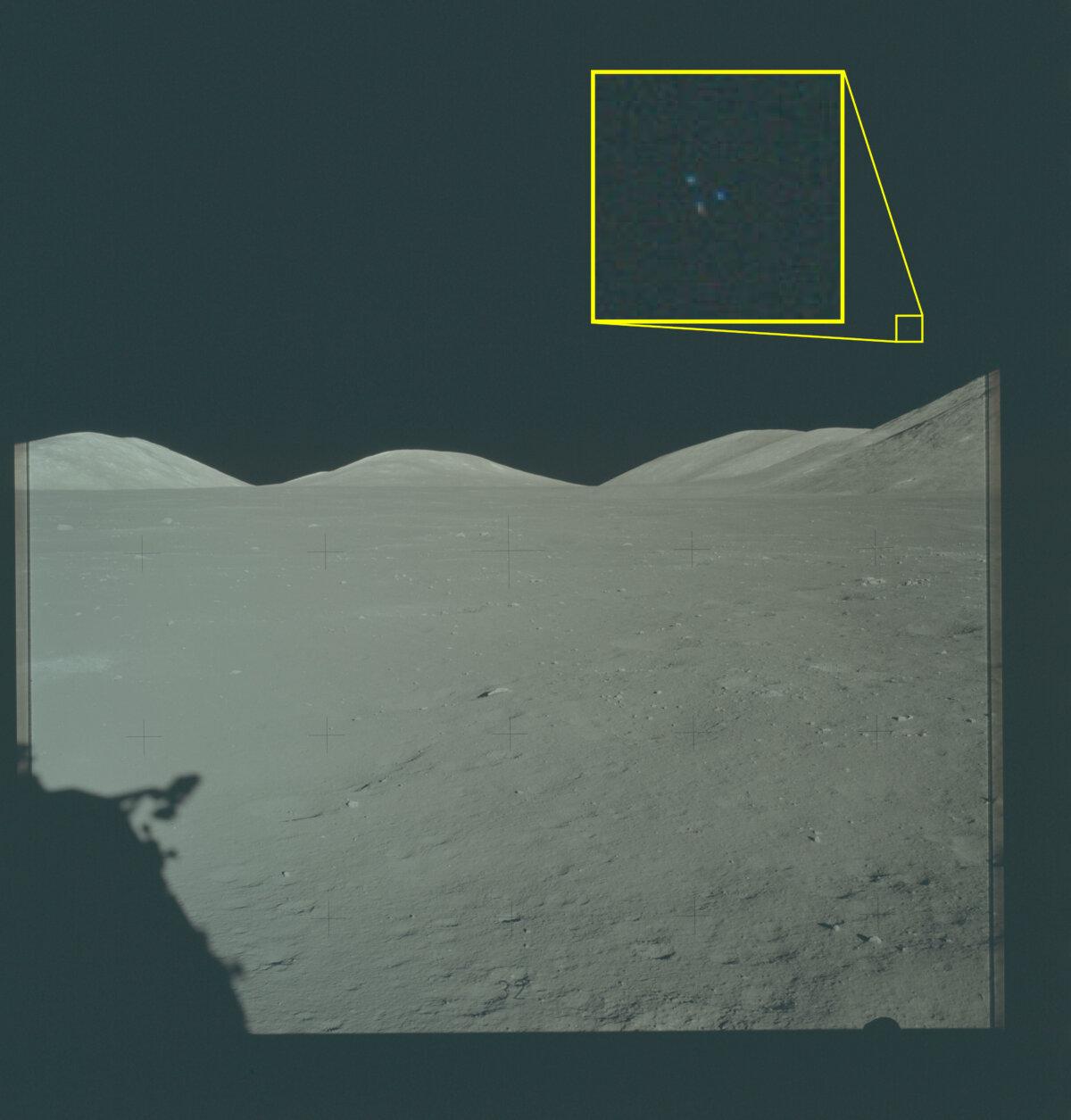 A NASA file photo from the Apollo 17 mission, taken in December 1972, shows an unidentified anomalous phenomenon in the sky above the moon. (Courtesy of the Pentagon)