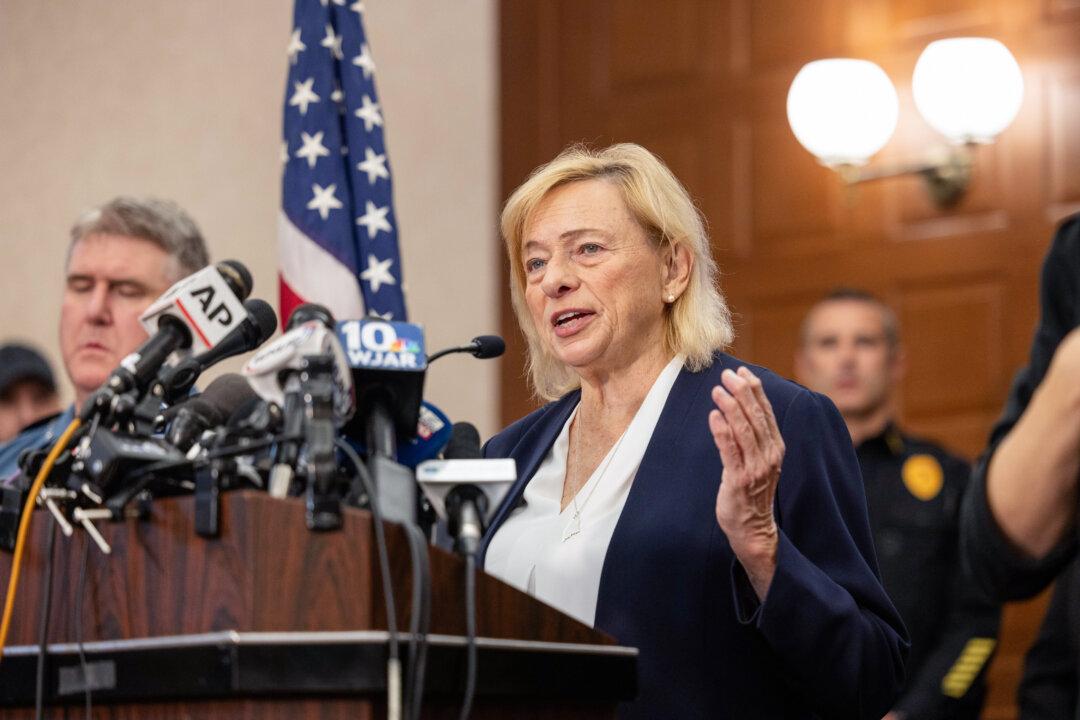 LEWISTON, MAINE - OCTOBER 26: Maine Governor Janet Mills speaks during a press conference about the mass shooting on October 26, 2023 in Lewiston, Maine. Police are still searching for the suspect in the shooting, Robert Card, who allegedly killed 18 people in two separate locations. (Photo by Scott Eisen/Getty Images)