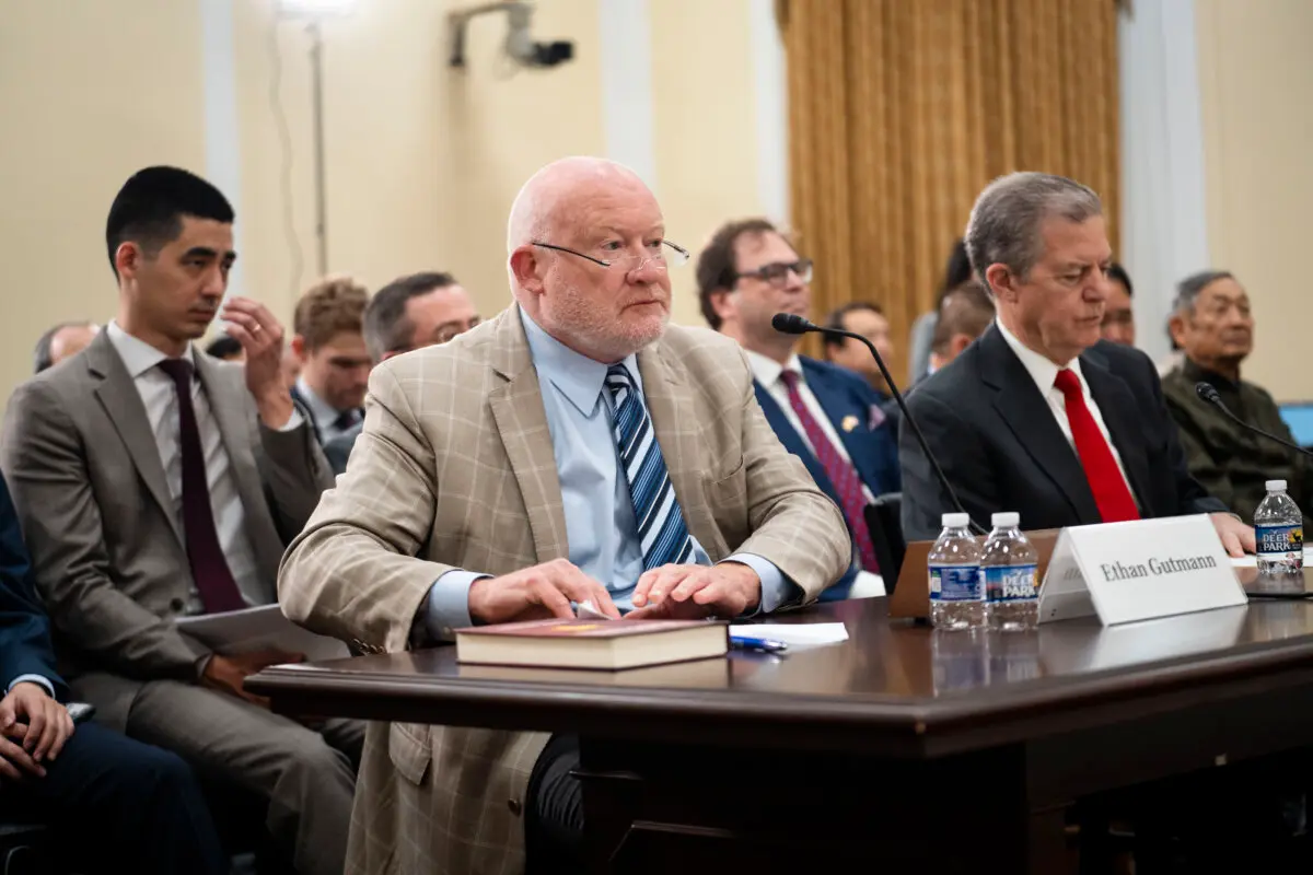 Ethan Gutmann, a China studies research fellow at the Victims of Communism Memorial Foundation and author of “The Xinjiang Procedure,” testifies before the Congressional-Executive Commission on China on Capitol Hill in Washington on May 14, 2026. (Madalina Kilroy/The Epoch Times)