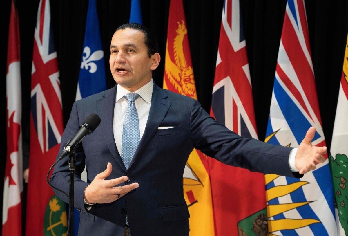 Manitoba Premier Wab Kinew speaks with reporters before the First Ministers’ Meeting in Ottawa on Jan. 29, 2026. (The Canadian Press/Adrian Wyld)