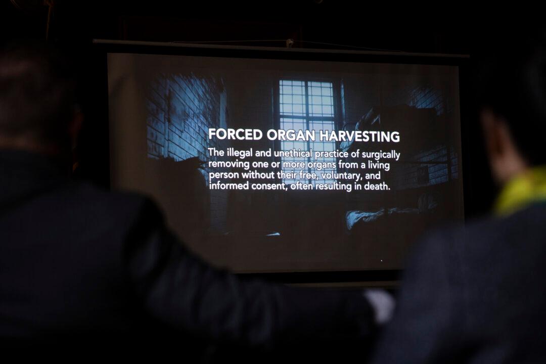 Doctors Against Forced Organ Harvesting hosts a film screening of its documentary “Silent Harvest: The Courage to Speak Up,” at the Senate Dirksen building in Washington on May 15, 2026. (Madalina Kilroy/The Epoch Times)