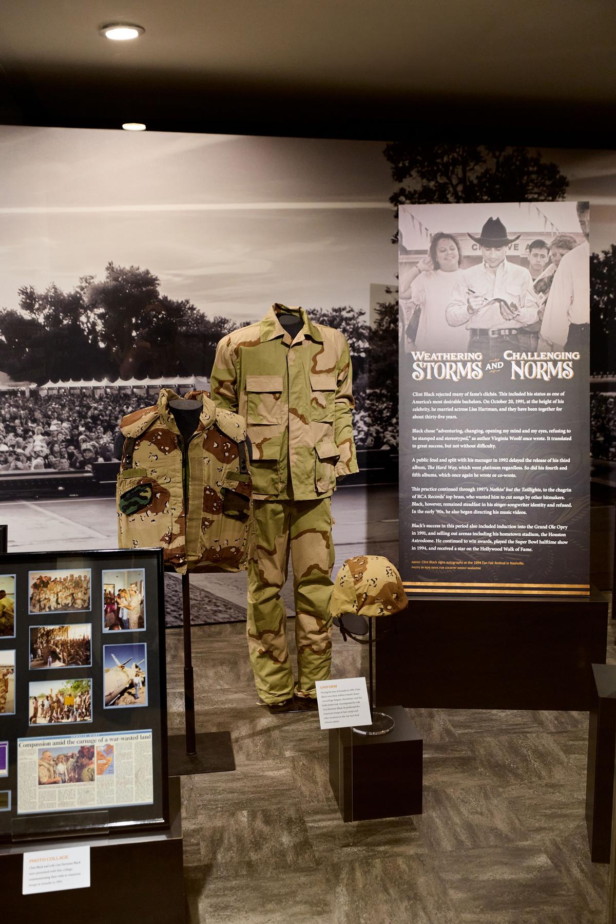 Clint Black wore these desert camouflage fatigues during his 1993 USO tour of Somalia, where he performed for American troops in the war-torn East African nation. (Caroline Russell/Country Music Hall of Fame and Museum)